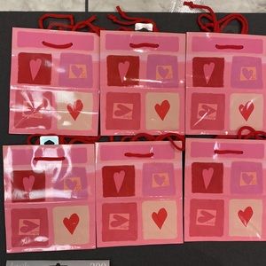 Pink & Red Hearts Valentines Day Set 6 Paper Gift Bags Wrap Hallmark Small Size